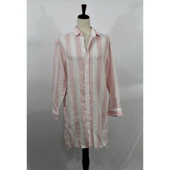 FRANK & EILEEN Sz S Small Pink White Stripe Hunter Linen Shirt Dress - Picture 8 of 10
